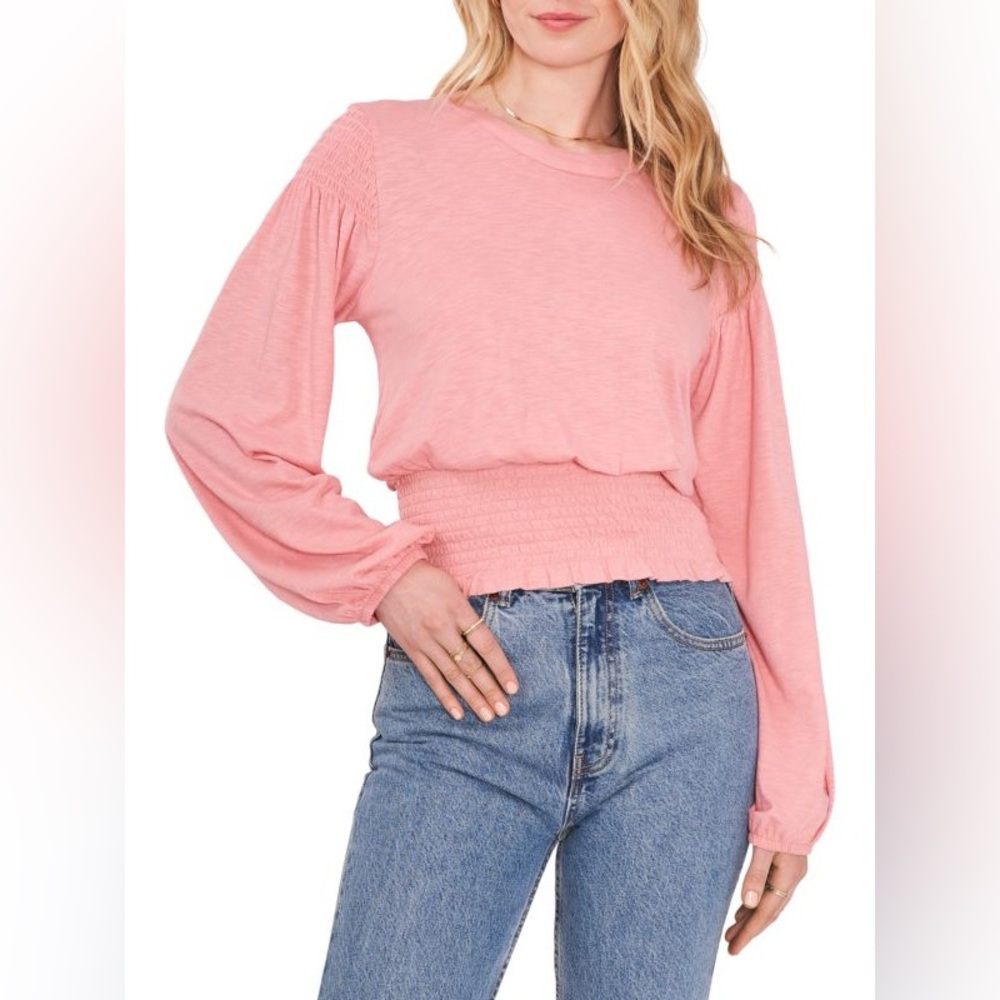 1. STATE Smocked Knitted Blouse Top‎ Women’s Size Large in Blush